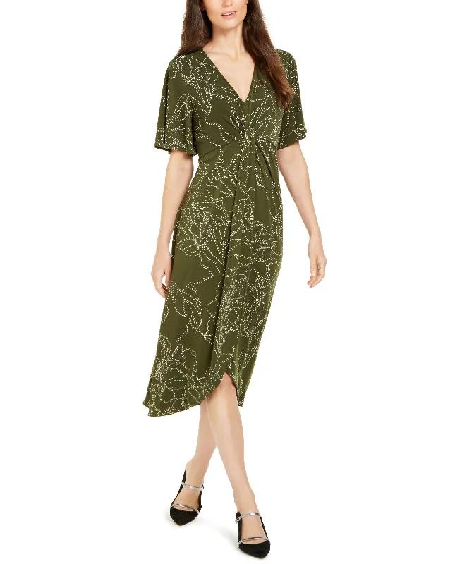Bonus Savings Alfani Printed Twist Front Midi Dress