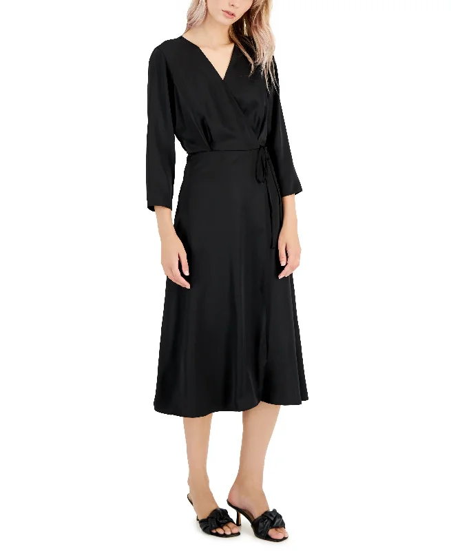 Massive Deals Alfani Womens Elbow Sleeve Satin Surplice Dress