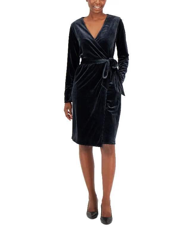 Sale Event Alfani Womens Velvet Long Sleeve Wrap Dress