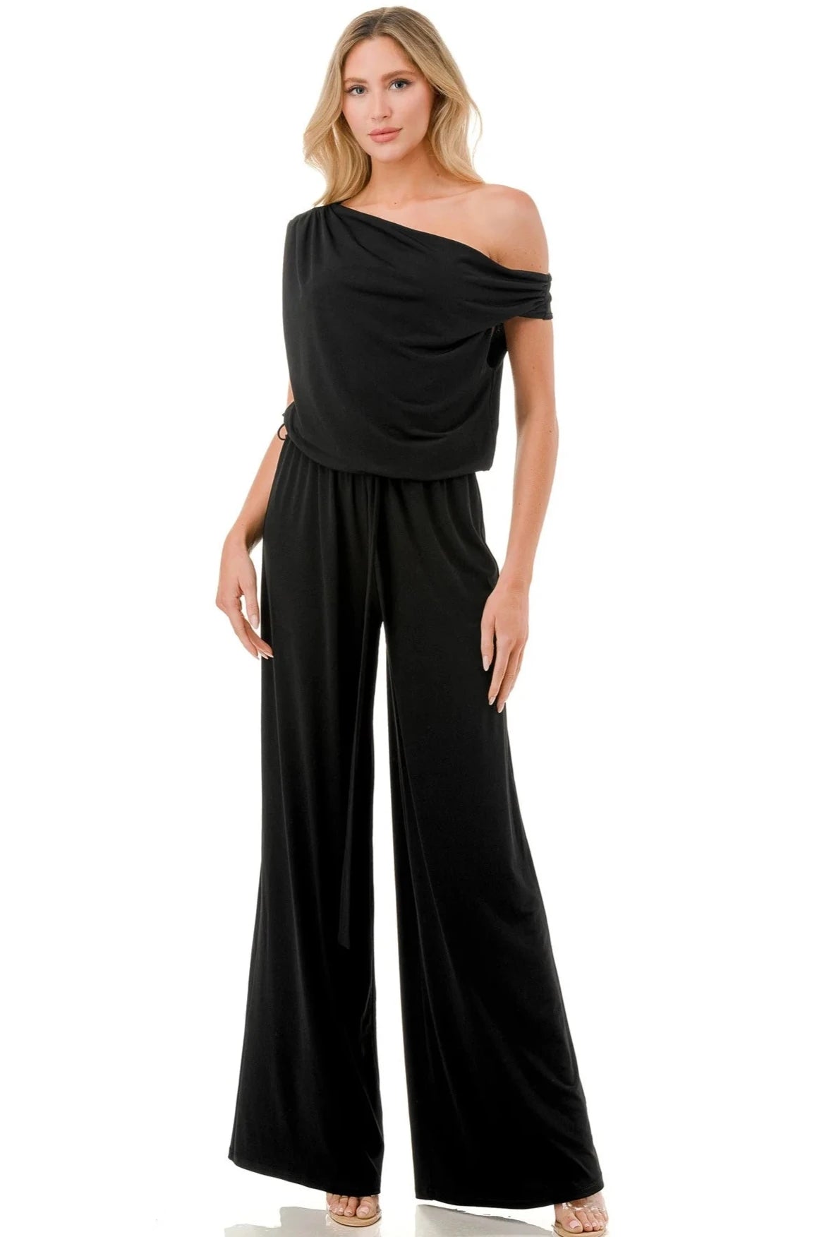 Deal Dash off shoulder jumpsuit with sash