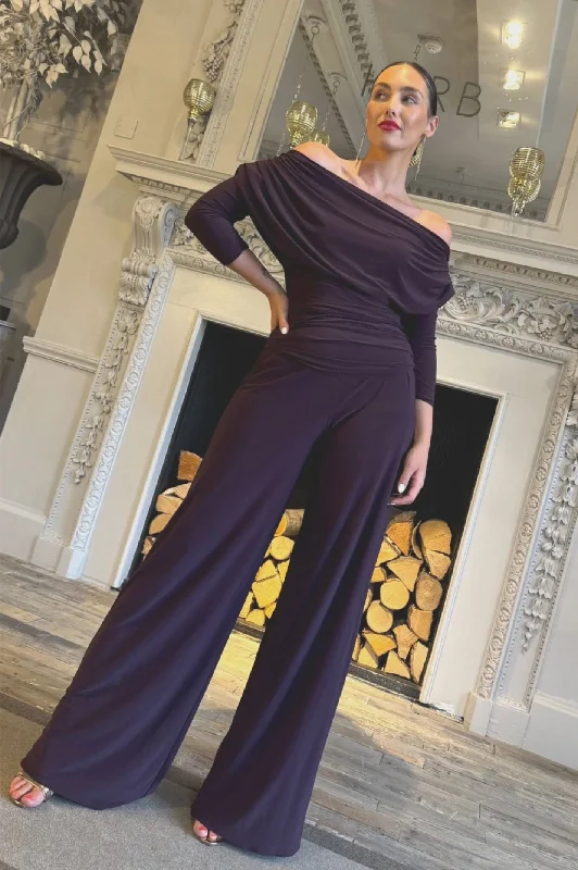 Limited Quantity ATOM LABEL Carbon Jersey Jumpsuit with Sleeve in Blackcurrant (Regular Length) Limited Quantity ATOM LABEL Carbon Jersey Jumpsuit with Sleeve in Blackcurrant (Regular Length)