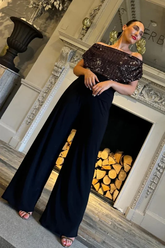 Weekend Special ATOM LABEL Carbon Jumpsuit in Black & Rose Gold Sequin (Regular Length)