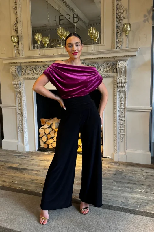 Year-End Sale ATOM LABEL CARBON JUMPSUIT IN MAGENTA VELVET & BLACK