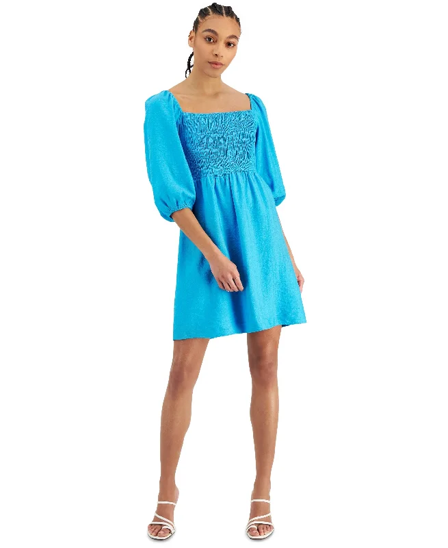 Deal Dash Bar III Womens Puff-Sleeve Smocked Dress