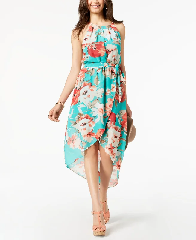 Anniversary Sale Juniors' Floral-Print High-Low Halter Dress