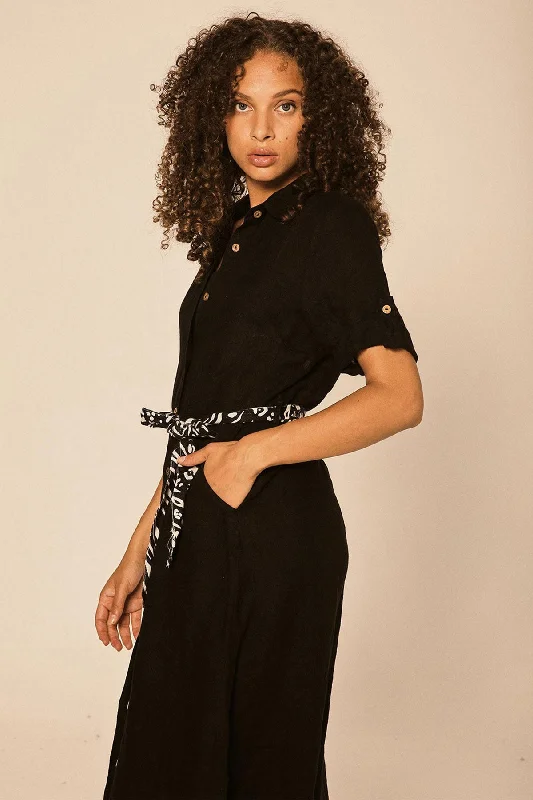 Extra Savings Black Linen Lu Dress