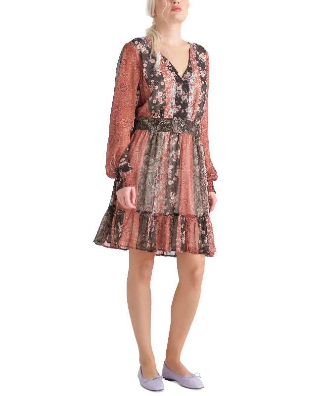 Epic Deals Black Tape Womens Smocked Waist Flounce Hem Floral Dress