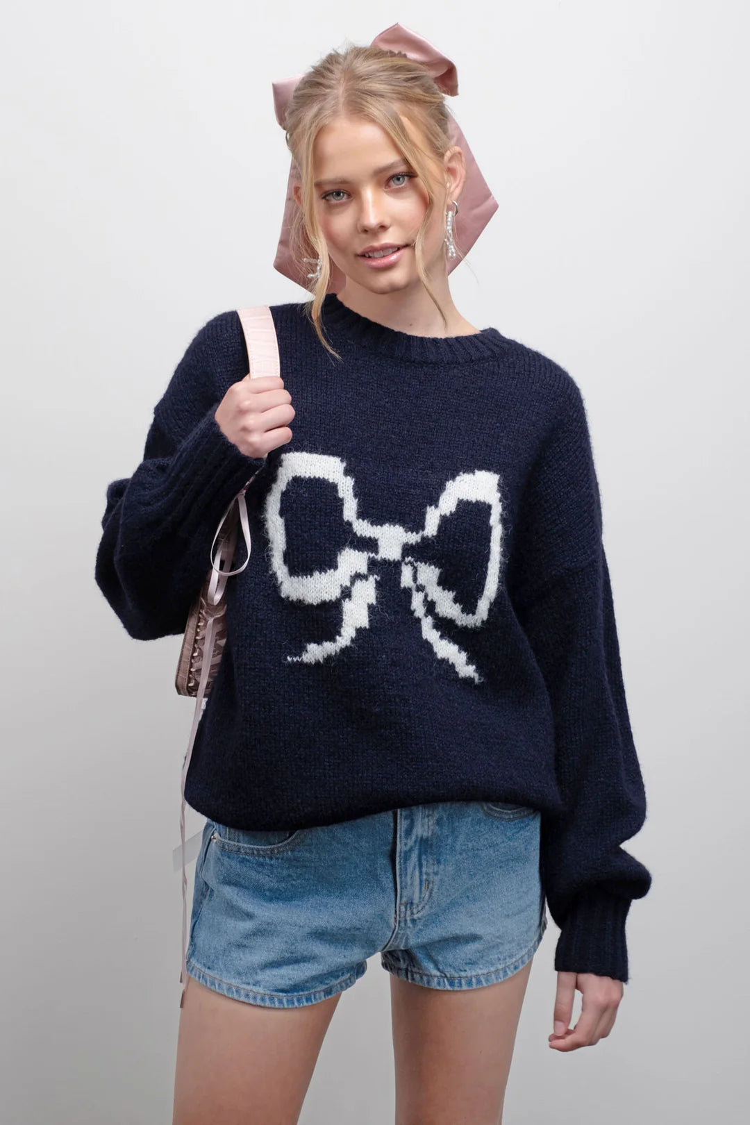 Steals and Deals Bow Detail Crew Neck Sweatshirt