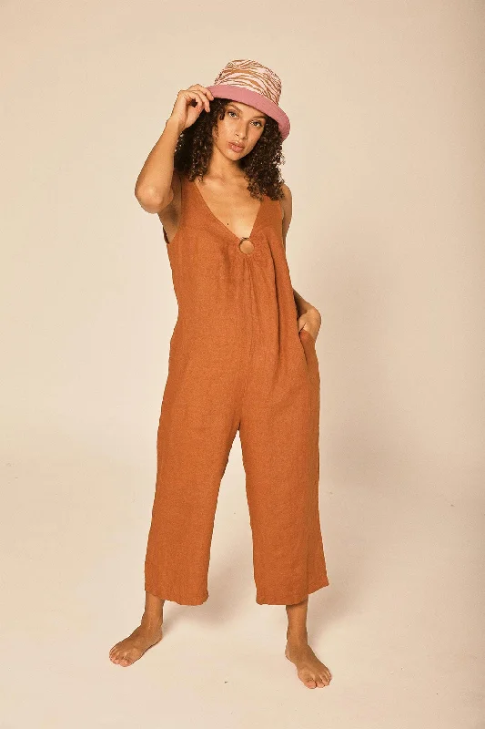 Exclusive Savings Camel Linen Lu Jumpsuit