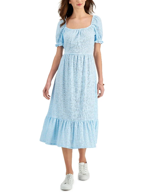 Act Now Charter Club Gingham Flounce Trim Dress