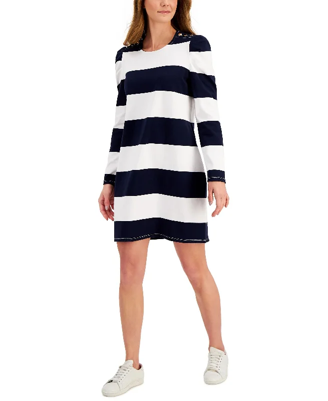 Warehouse Sale Charter Club Striped Puff Shoulder Dress