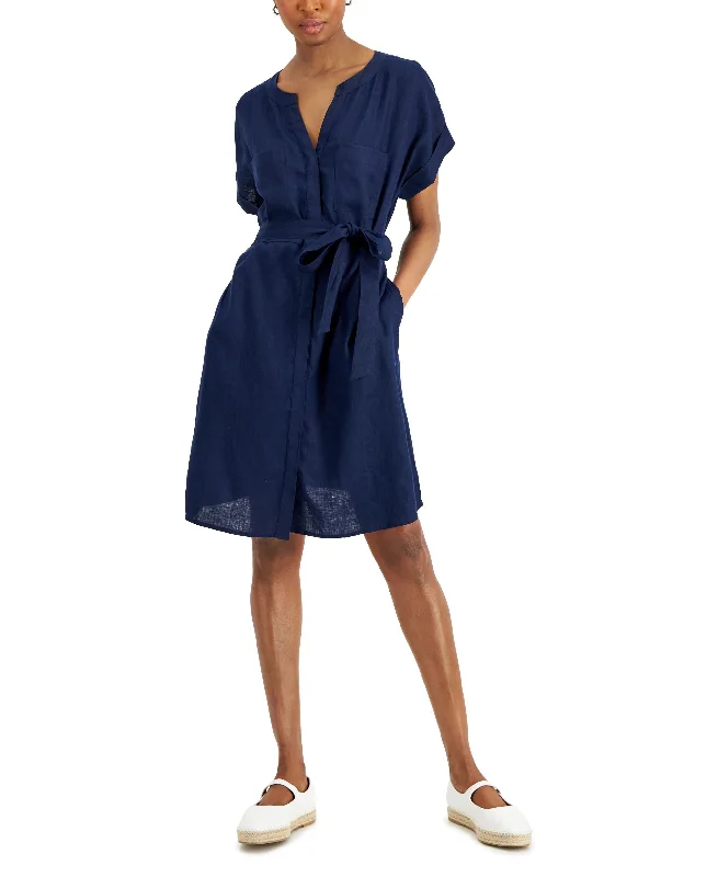Special Buy Charter Club Womens Linen Split-Neck Dress