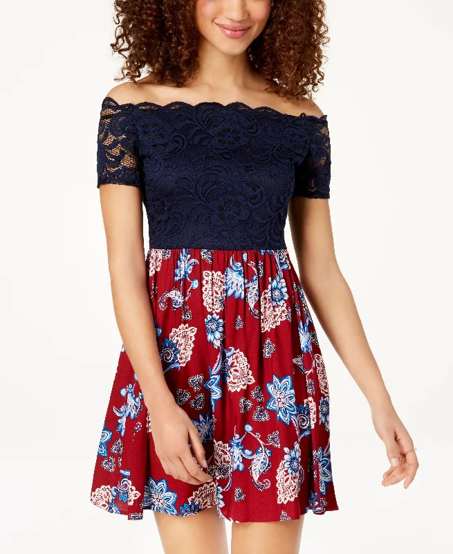 Amazing Deals City Studios Juniors Lace Contrast Fit Flare Dress