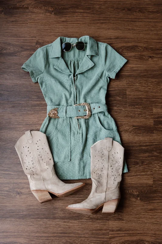 Special Buy DENIM DAZED BELTED DRESS IN OLIVE