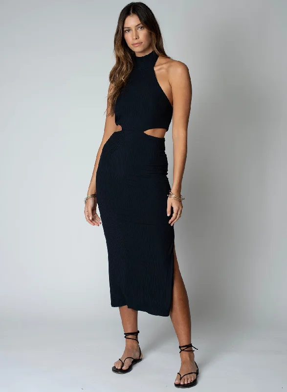 Last Chance WIDE RIB HALTER CUT AWAY DRESS