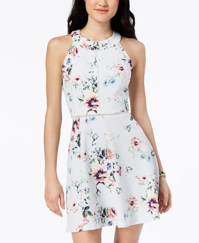 Special Price Crystal Doll Juniors Printed Crochet Trimmed Fit Flare Dress