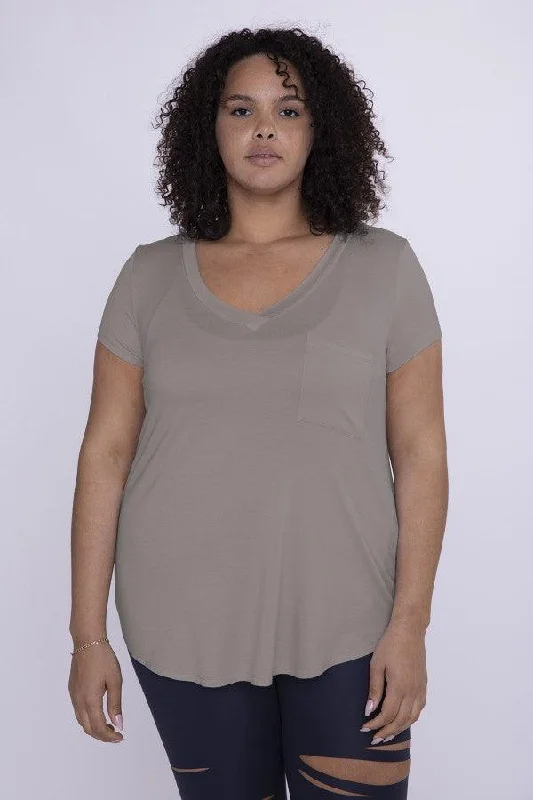 Early Bird Discount Curvy Deep V-Neck Pocket Tee
