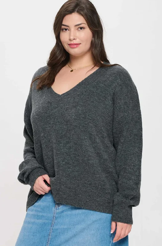 New Markdowns Curvy V Neck Knit Sweater