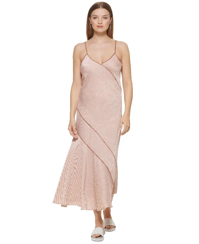 Deal Dash DKNY Womens Printed V Neck Maxi Dress