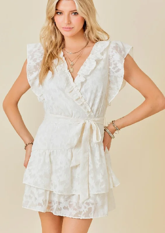 Exclusive Savings jacquard ruffle neck romper