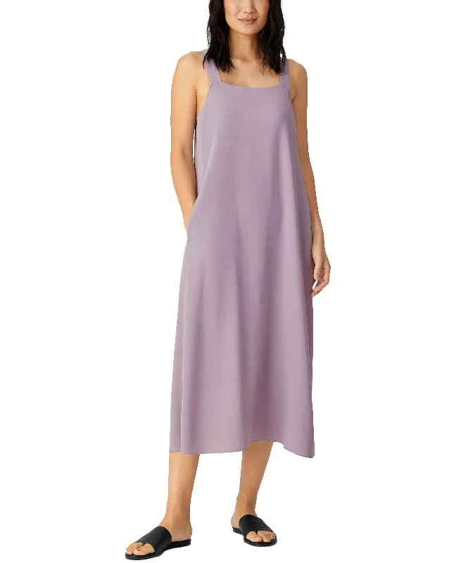 Incredible Offers Eileen Fisher Womens Petite Solid Silk Pocket Dress