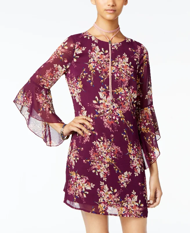 Closeout Emerald Sundae Juniors Printed Ruffle Sleeve Shift Dress