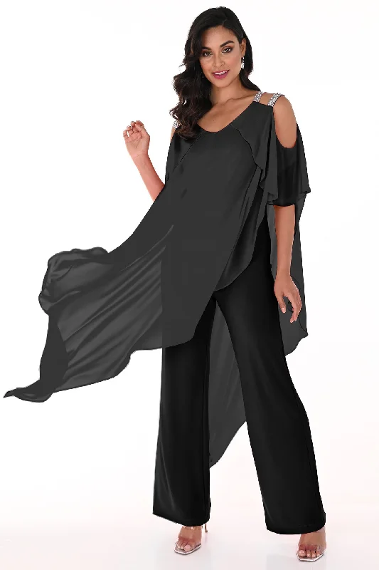 Warehouse Sale Frank Lyman 248146 Black Jumpsuit with Diamante Shoulder