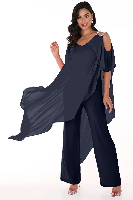 Price Smash Frank Lyman 248146 Midnight Navy Jumpsuit with Diamante Shoulder