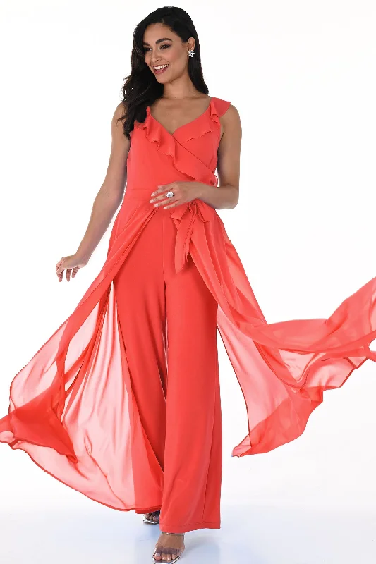 Overstock Sale Frank Lyman 248305 Fiesta Coral Wrap Style Jumpsuit