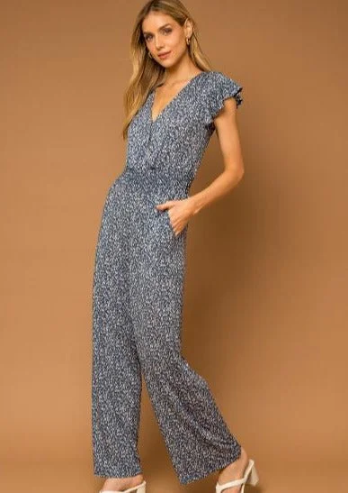 New Markdowns flutter sleeve floral surplice jumpsuit