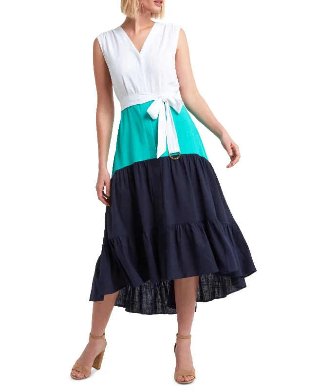 Factory Direct Sale H Halston Colorblocked Tiered Dress
