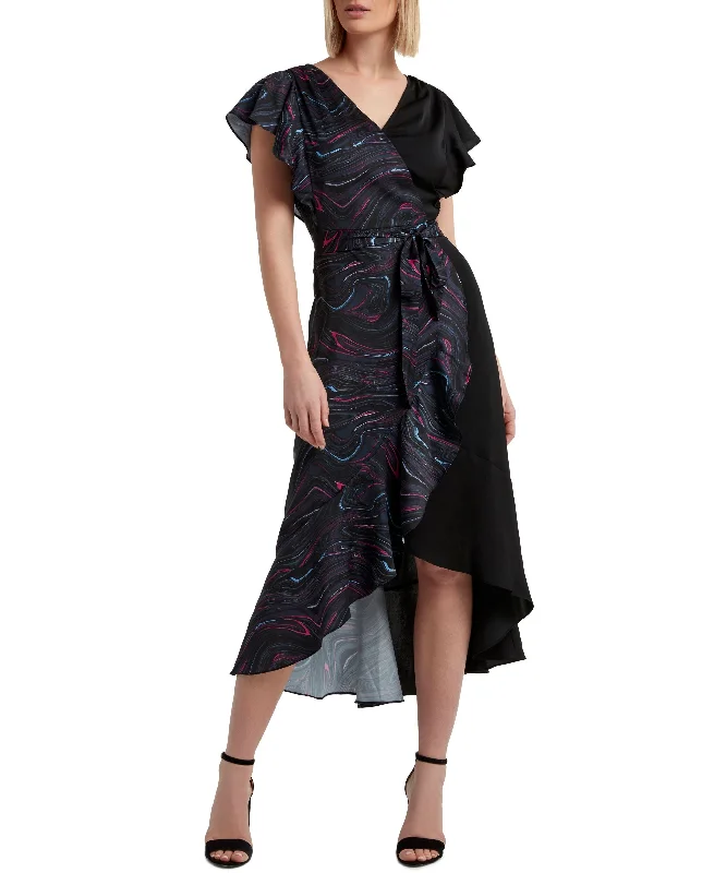 Great Bargains H Halston Short Sleeve Ruffled Faux Wrap Dress