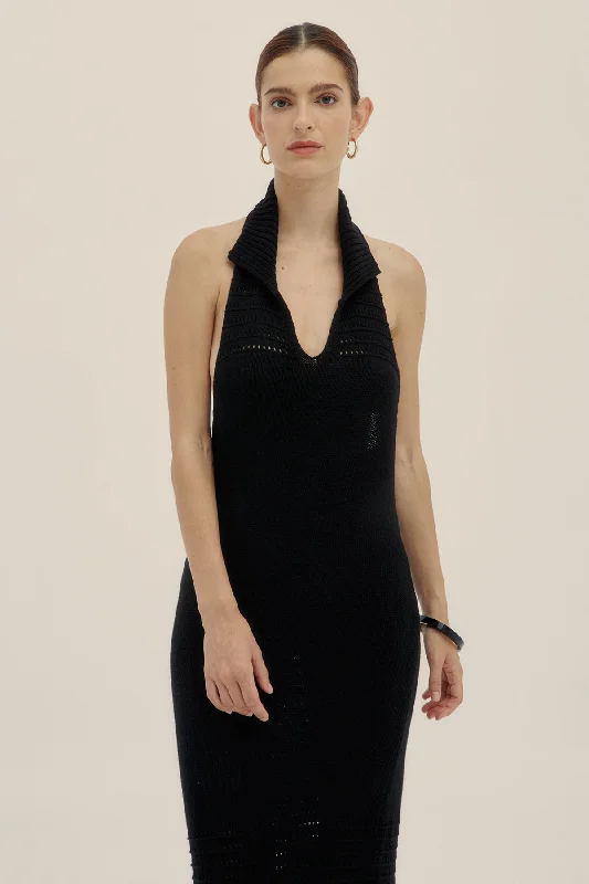 Can't Miss Halter Knit Dress Black