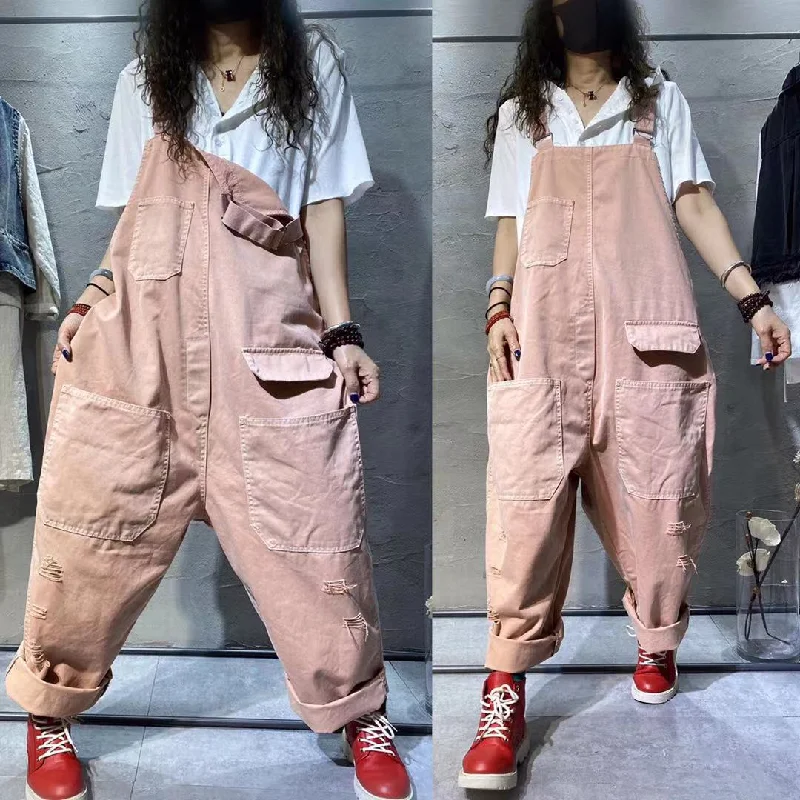 Year-End Sale Hot Trendy loose large size ripped overalls women's wide leg pants casual simple jumpsuit