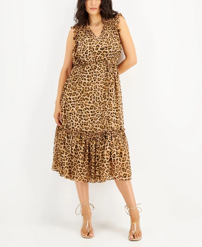 Anniversary Sale INC International Concepts Womens Cheetah Print Flutter Sleeve Dress