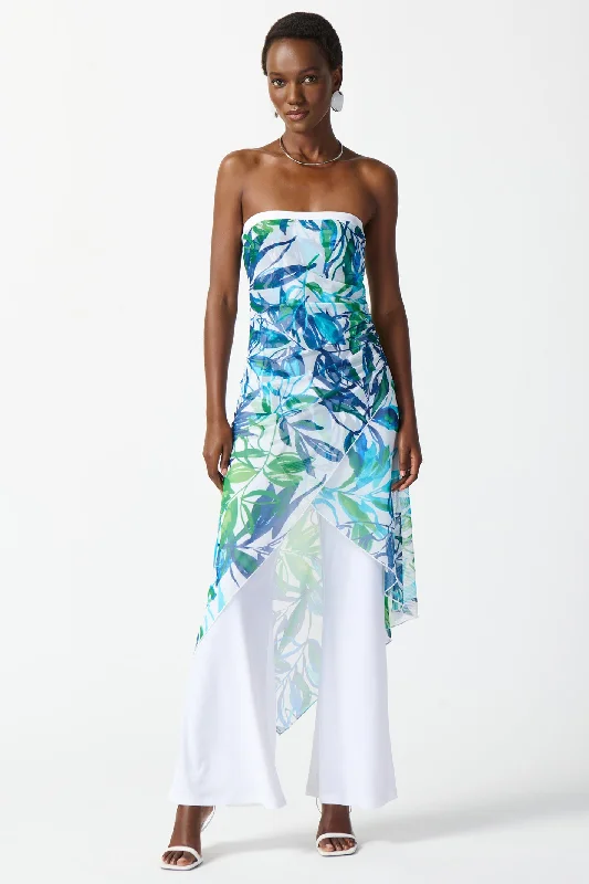 Deal Frenzy Joseph Ribkoff 242024 Blue Print Tropical Strapless Jumpsuit