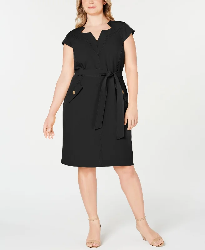 Doorbuster Deal Kasper Plus Size Belted Stretch Crepe Dress