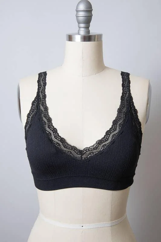 Special Offer Lace Trim Padded Bralette - Black