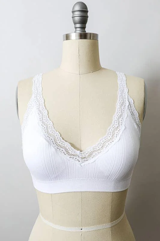 New Arrival Lace Trim Padded Bralette - White