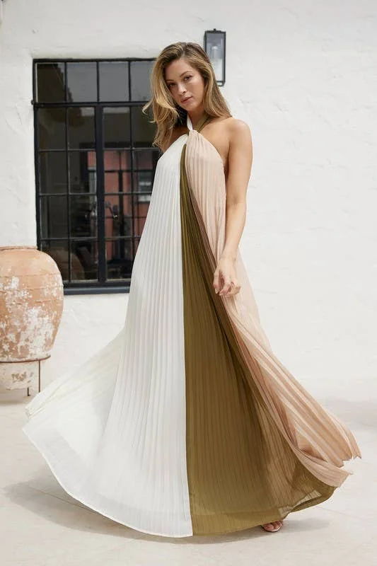 Special Offer Halter Color Block Pleated Maxi