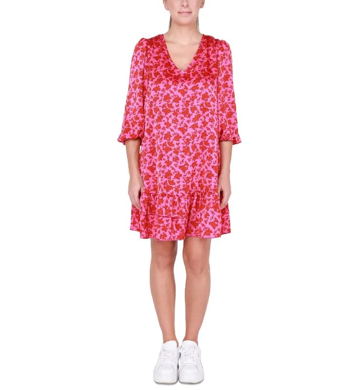 Deal of the Day Light Satin V-Neck Ruffled-Hem Mini Dress