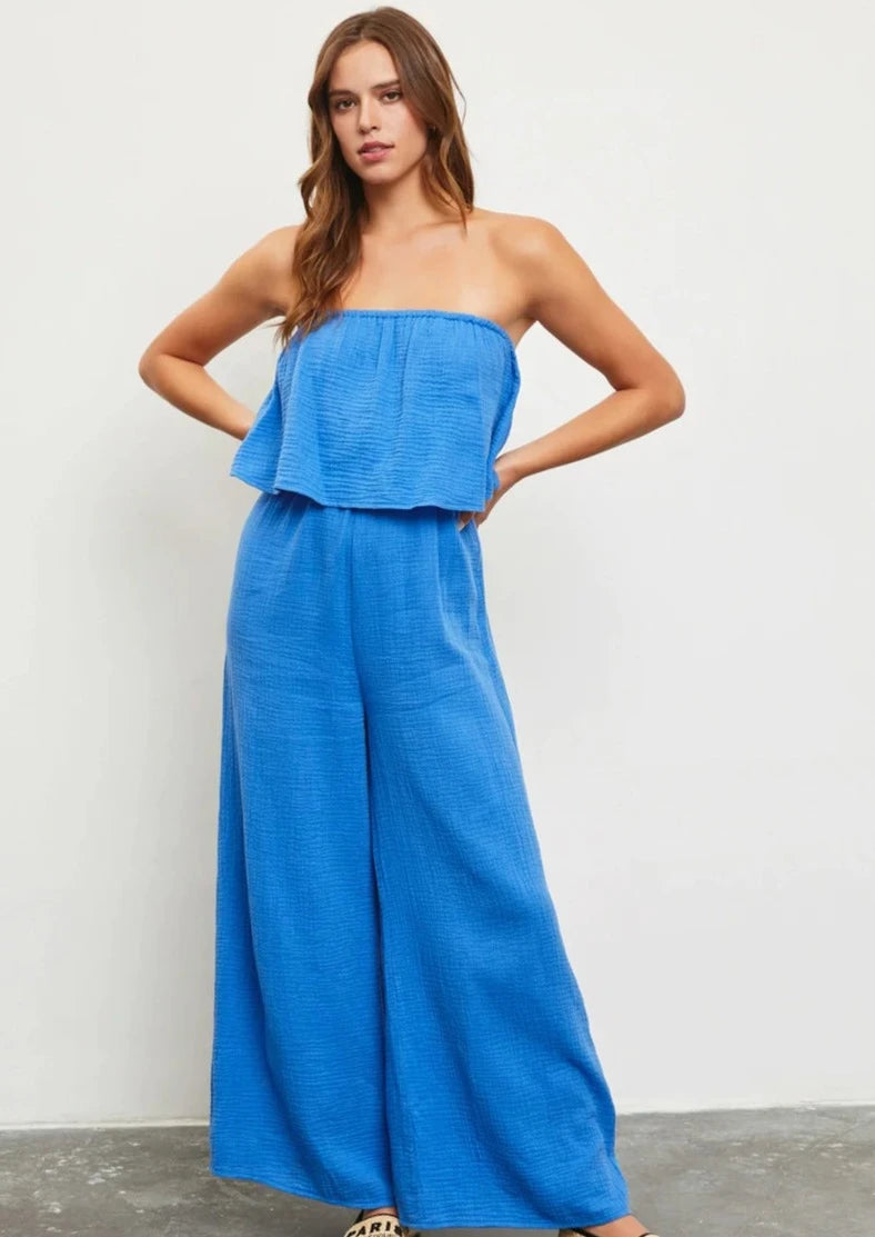 Low Prices gauze flounce strapless jumpsuit