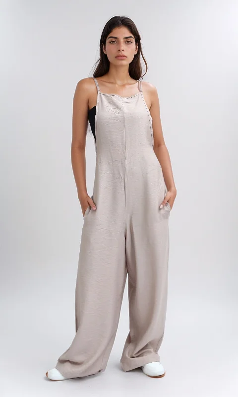 Crazy Deals O198043 Spaghetti Strap Wide Leg Jumpsuit - Coffee
