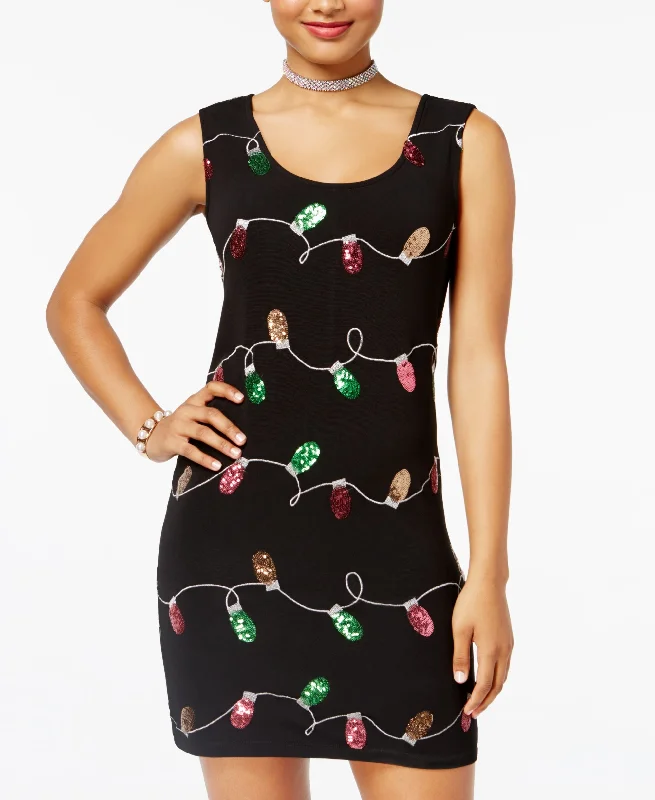 Limited Time Planet Gold Juniors Holiday Lights Printed Bodycon Dress