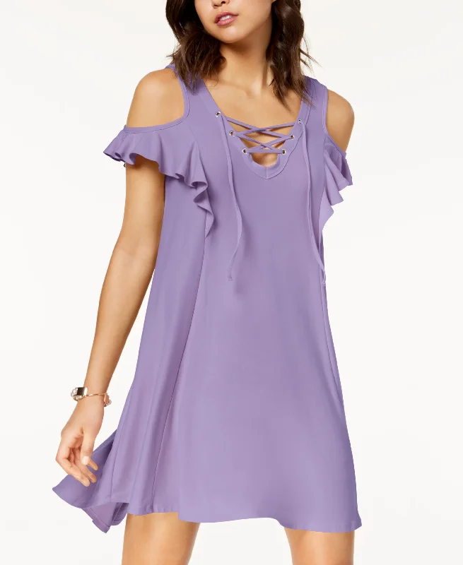 Price Drop Planet Gold Juniors Ruffled Cold Shoulder High Low Shift Dress