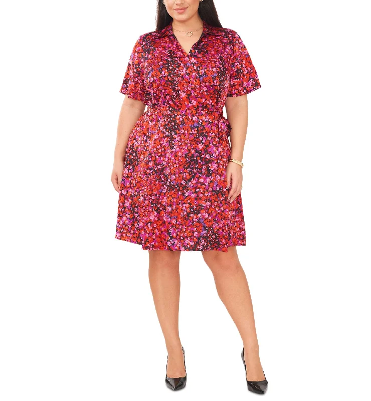 Time-Limited Offer Plus Size Floral Collared Wrap Dress
