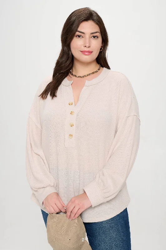 Best Seller Curvy Half Button Long Sleeve