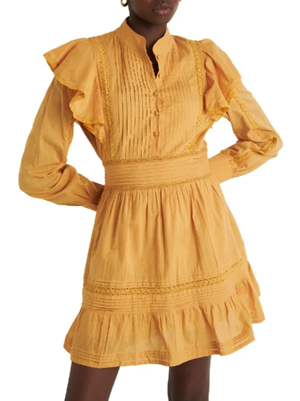 Quick Sale Prairie Lace Mini Dress Mustard