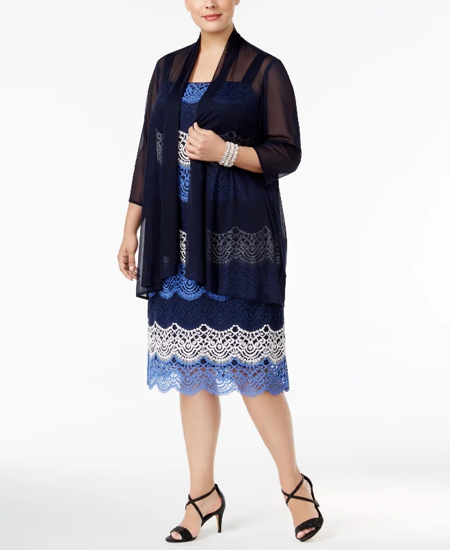Don't Wait R M Richards Plus Size Lace Colorblocked Dress Sheer Jacket
