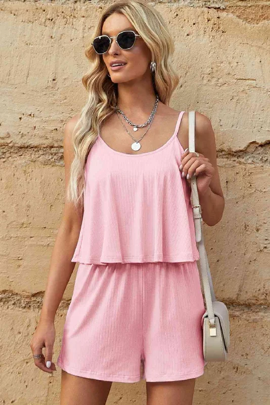 Instant Savings Ribbed Adjustable Spaghetti Strap Romper